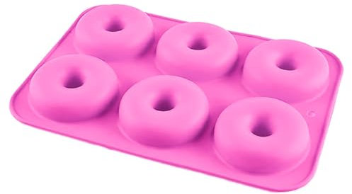 Silicone Donut Mould for Baking by BAKEE UK, Non-Stick Donut Cake Tray, Reusable Doughnut Baking Pan for Oven Use, Easy-Release Silicone Bakeware (Pink)