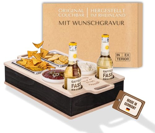 INEXTERIOR CouchBar Double - PERSONALISIERBAR - handgefertigt in Deutschland - Snackschalen und Flaschenhalter - Couchbutler couchorganizer Sofaorganizer Sofaablage Tablett Couchbutler (Design 1)