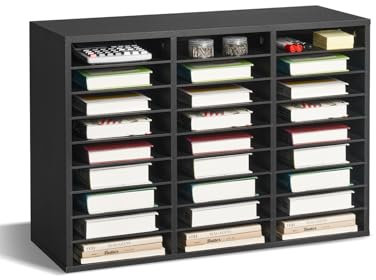 VEVOR Literatur-Organizer Dokumentenablage mit 27 Fächern & herausnehmbaren Regalen, Aktensortierer Briefablage aus Holz, Spanplatte, Aufbewahrung für Büro Klassenzimmer Aktensortierer Schwarz