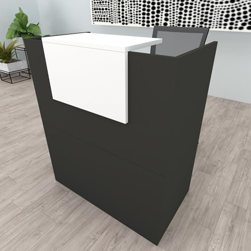 Henor Oja Empfangstheke Rezeption 100x50*107 cm Holz Rezeptionstheken Empfangstisch Supermarkt Store Beauty Salon Friseur Kassentheke Büromöbel Laden-Theke Rezeptionsmöbe Graphit Weiß