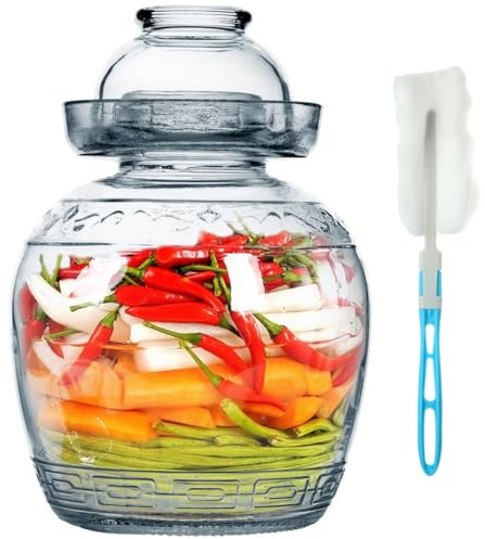 Traditional Chinese Fermenting Crock, Glass Fermentation Jar With Water Seal Lid For Sauerkraut, Kimchi, And Pickles