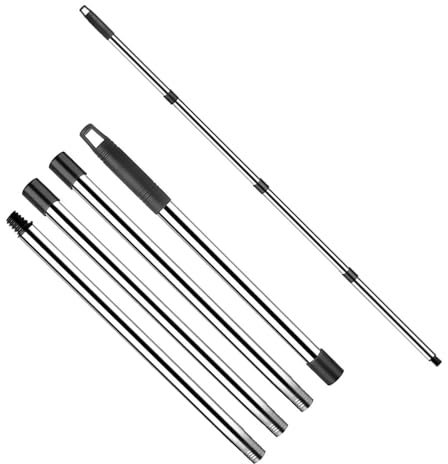 HASLED Manche Télescopique Nettoyage 147cm - Acier Inoxydable - 4 Sections Réglables - Compatible avec la Plupart des Accessoires de Nettoyage - pour Vitres, Toitures et Piscines