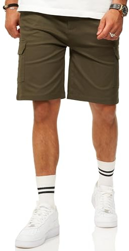 Soulstar Herren Kurze Hose Cargoshorts mit Stretch - Bermuda Sommershorts für Männer - Elastische Chinoshorts im Regular-Fit S2_GIDLEY-Olive-W30