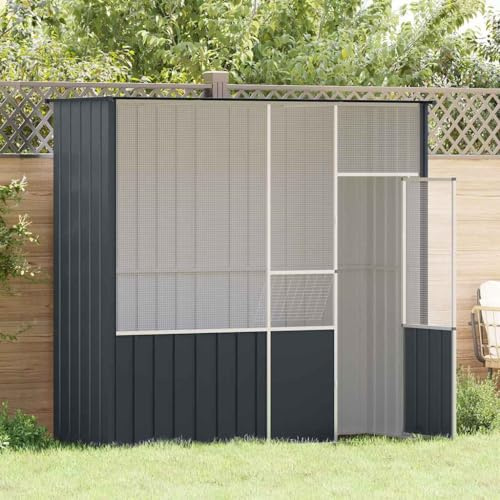 Massbinet Voliere Vogelkäfig mit abschließbarer Vogelhaus Anthrazit 215x78x200 cm Verzinkter Stahl