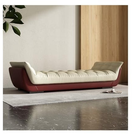 Luxuriöse Bett-End-Aufbewahrungsbank, gepolsterter langer Hocker für Schlafzimmer und Wohnzimmer, hochwertiges Ledersofa, Nachttisch, Weinrot, groß