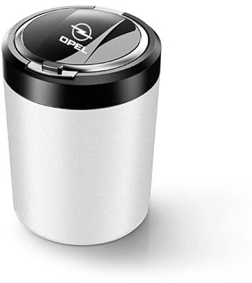 LFWCZS Aschenbecher Getränkehalter für Opel Adam,mit Fahrzeug Logo Rauchfreien Tragbare Abnehmbar mit Deckel Blaues Licht Edelstahl Liner Raucher Reiseutensilien,White