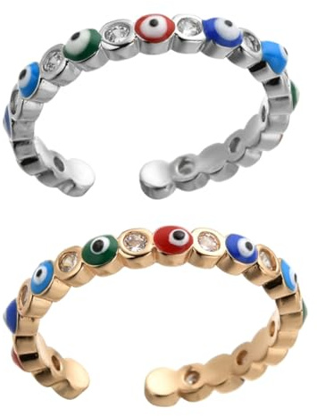 minkissy Evil Eye Ring Offener Ring Für Damen Verstellbar Komfortabel Vergoldet Modischer Schmuck Für Teenager Und Frauen