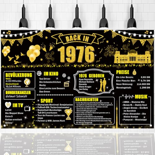 Party-Banner zum 50. Geburtstag Dekorationen, Hintergrund für Party-Poster zum Geburtstag im Jahr 1976, großer Hintergrund für Männer und Frauen zum 50. Geburtstag (Schwarz Gold-1976)