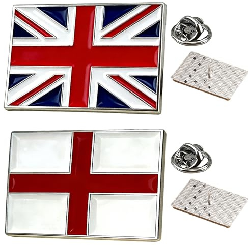 Union Jack & England Pin Badge Set, 2Pcs UK Flag Enamel Lapel Pins | Enamel Pin Set, Union Jack and St. George's Flag, Metal Lapel Badge, UK Patriotic Souvenir, for Jackets Hats Backpacks Scarf