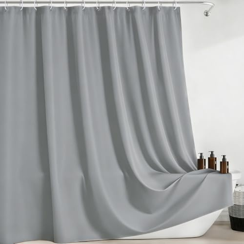 FAVORTALK Duschvorhang Anti Schimmel Duschvorhang 180X200 Grau Shower Curtain Waschbar Wasserabweisend Badewanne Vorhang aus Polyester Duschvorhänge Mit Gewicht Dunkelgrau H200 x B180 cm (1er Pack)