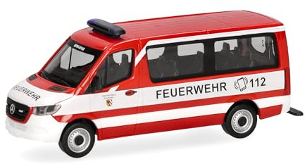 Herpa Modellauto Mercedes-Benz Sprinter `18 Flachdach Bus Feuerwehr Nürnberg, Miniatur im Maßstab 1:87, Sammlerstück, Made in Germany, Modell aus Kunststoff
