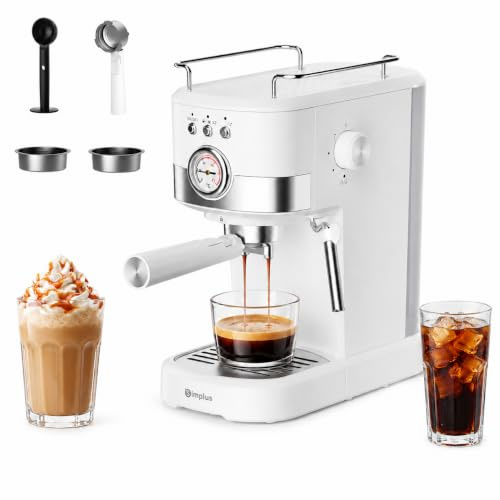 SIMPLUS Machine à Expresso 15 Bars avec Mousseur à Lait, Cafetière à Grains avec Réservoir 1.2L, Chauffe-Tasse et Arrêt Automatique, Idéale pour Espresso, Cappuccino et Latte