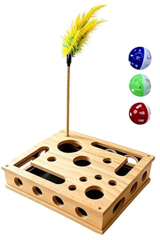 Cat Nail File Toy – Lustiges interaktives Holzspielzeug, großer Durchmesser mit Rolling Balls, natürliches Material, kratzendes Puzzle-Pad, Home Indoor Outdoor Play Hunting Simulation Mental