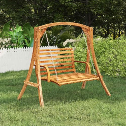Runheo Estructura de columpio de madera maciza con acabado de teca, 176,5 x 101 x 169,5 cm, columpio de jardín para sillas colgantes, accesorios de columpio de Hollywood, estructura estable con