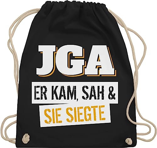 Turnbeutel Rucksack - Junggesellenabschied Männer - JGA Er kam, sah & sie siegte - Unisize - Schwarz - polter rucksäcke jungesellenabschied kam beutel outfit jungesselnabschied juterucksäcke