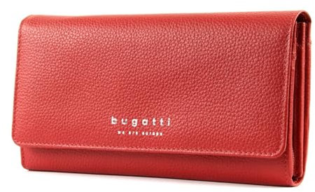 bugatti Linda Geldbörse Damen Groß viele Fächer Leder 18CC - Portemonnaie Damen Leder - Portmonee Geldbeutel Damengeldbörse - Rot