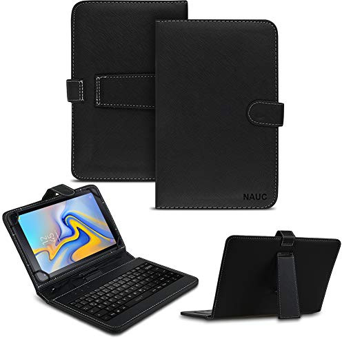 NAUC Keyboard USB Tastatur Ultra für Samsung Galaxy Tab A 10.5 Zoll Tablet QWERTZ Tastatur mit Schutzhülle aus Kunstleder mit Standfunktion und Magnetverschluss