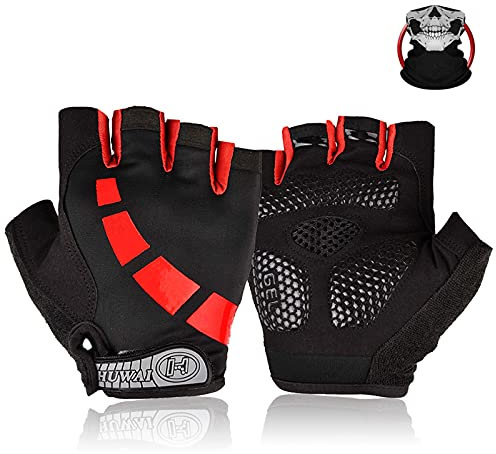 Nesirooh Fahrradhandschuhe Herren Damen Sommer, Radsporthandschuhe Halbfinger für Mountainbike Rennrad Wandern Bergsteigen (schwarz rot, M)