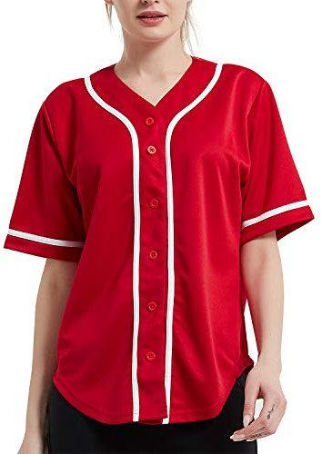 TopTie Damen Baseball Jersey Button Down Baseball Shirt Kurzarm Hip Hop Hipster