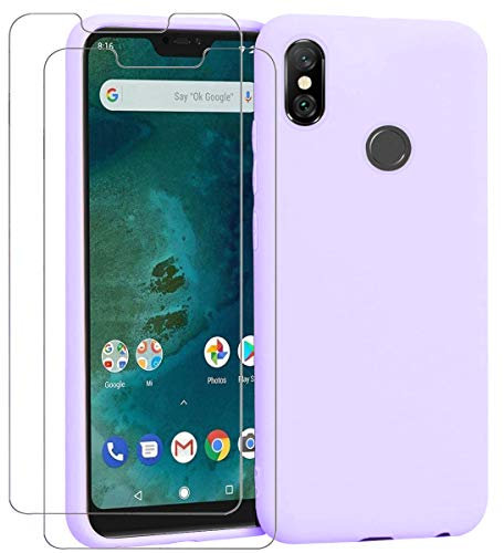 Ingen - Funda para Xiaomi Mi A2 Lite + 2 Pack Protector de Pantalla, Funda Suave de Silicona Líquida con tapete de Microfibra Anti-Rasguño. para Xiaomi Mi A2 Lite 5.84”.Púrpura.
