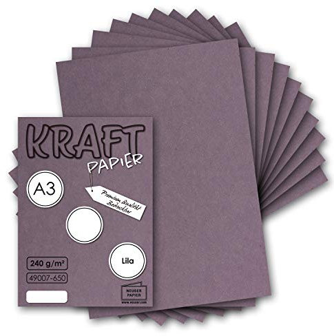 100x Vintage Kraftpapier in Lila - DIN A3-29,7 x 42 cm - 240g - natur Recycling-Karton - nachhaltig ökologisch Bastel-Karton Einzel-Karte - UmWelt by GUSTAV NEUSER