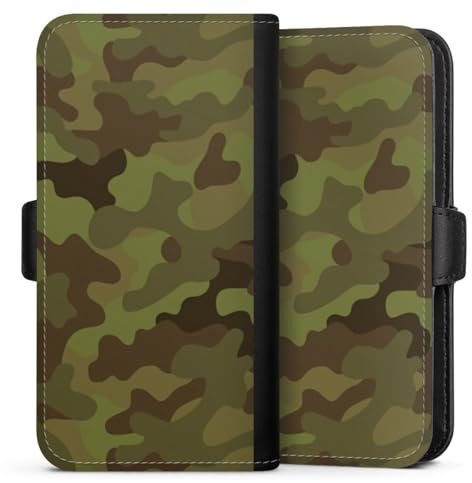 Flip Case kompatibel mit Apple iPhone 12 mini Handyhülle aus Kunst Leder schwarz Klapphülle Camouflage Tarnmuster Bundeswehr