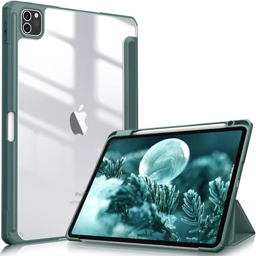 Fintie Funda Durable Compatible con iPad Pro 11 (2022/2021/2020/2018-4.ª, 3.ª, 2.ª y 1.ª Gen) Carcasa con Portalápiz Trasera Transparente a Prueba de Choques, Verde Medianoche