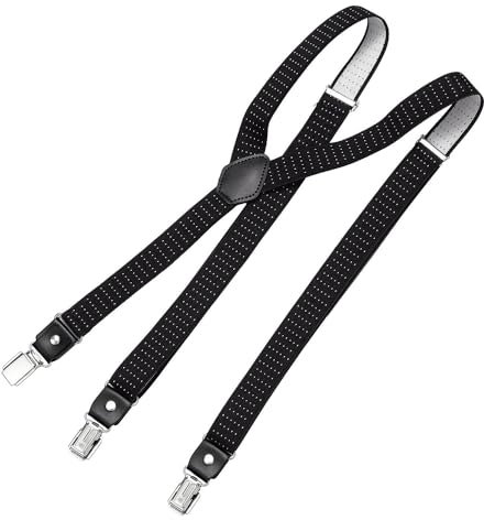 DonDon Hosenträger Herren gepunktet schwarz weiß schmal 2,5 cm - Extra starke Clips für Anzug - Hosenträger Herren extra stark - Ideal für Männer oder Damen Rockabilly Suspenders