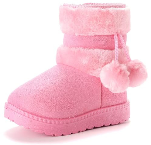 Yeeteepot Bambine e Ragazze Carino Stivali da Neve Calda Foderati Stivaletti Inverno Morbide Piatto Stivali Bambini Pelliccia Antiscivolo Boots, Rosa 27 EU = 28 CN