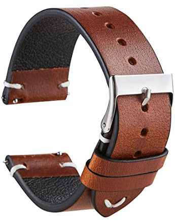 Tyogeephy Cuir Montre Bande - Cuir huilé One-Piece Bracelet pour hommes et femmes - Choix de couleur et largeur - 18mm, 20mm, 22mm