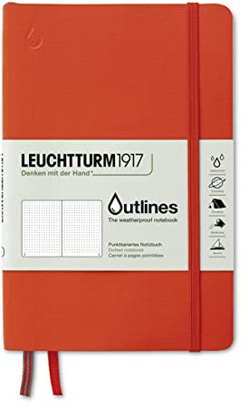 LEUCHTTURM1917 Outlines Notizbuch Paperback (B6+), Flexcover, 89 num. Seiten, 150 g/m² Seekartenpapier, Dotted, Wasserfest, Signal Orange