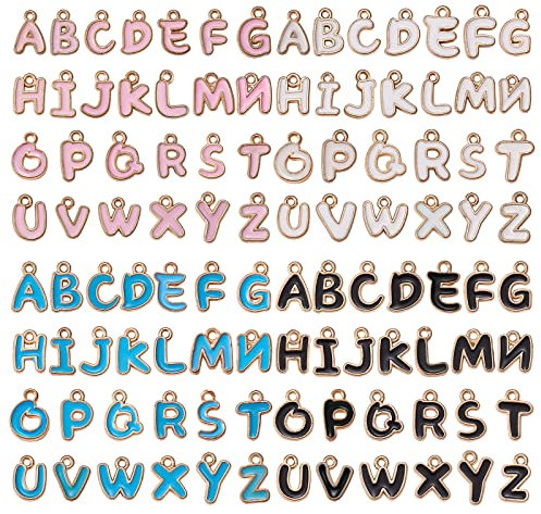 BEEFLYING 104 Pieces A~Z Letter Charms Initial Alphabet Pendants Gold Plated Enamel Dangle Pendant for Necklace Bracelet Jewelry Crafts Making