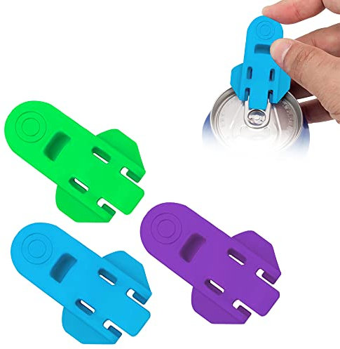 KLYNGTSK 3PCS Easy Can Opener Ring Pull Drink Can Opener Color Can Opener&Sealer Plastic Drink Shield for Cans Manual Easy Can Opener for Soda Cola Beverage Beer Drinks Protector (Blue Green Purple)
