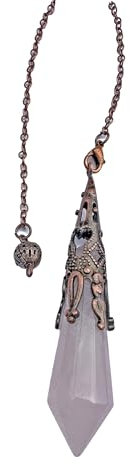 Pendule en pierre naturelle Quartz rose, pendule en cristal, pendule en cristal hexagonal vintage pour la radiesthésie, pendule Chakra Reiki Divination Méditation Wicca (Quartz rose)