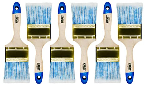 HARDY WORKING TOOLS – Lot de 6 Pinceaux Plats 75 mm Série 42, Pinceau pour Lasure sur Bois et Vernis Métal - Poils Synthétiques Clairs de Haute Qualité