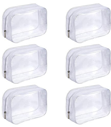 Kosmetiktasche Transparent,6 Stück Kulturbeutel Transparent,Zip Beutel Flugzeug,Flüssigkeiten Beutel Handgepäck,Kosmetiktasche Durchsichtig mit Reißverschluss,19x14cm Kosmetiktasche