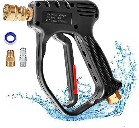MEKOH Pistola de lavado a presión corta, pistola de pulverización de alta potencia de 4000 PSI, pistola de espuma de 10.5 GPM con conexión rápida de 3/8 pulgadas, mango de gatillo de lavadora a