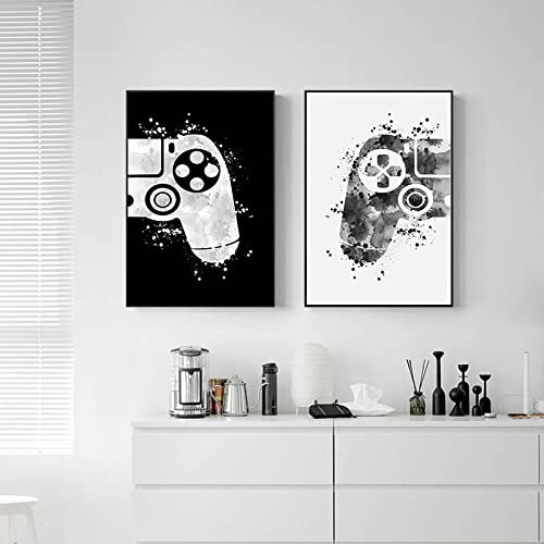 OTURRI Acquerello Joystick Parete Arte Tela Quadri Gioco Divertente Gamepad Poster Stampa Opera d'arte Parete Decorazioni Quadro Ragazzo Bambino Camera da letto Decorazioni 40x60cmx2 Senza cornice