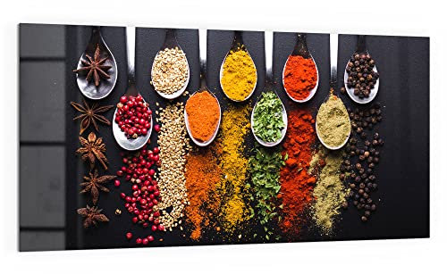 DEQORI Küchenrückwand Glas | Motiv Kochlöffel mit Gewürzen | 100x50 cm | Bad- oder Herd-Rückwand | Herdblende Spritzschutz für Küche & Badezimmer | Moderne Deko für Fliesenspiegel