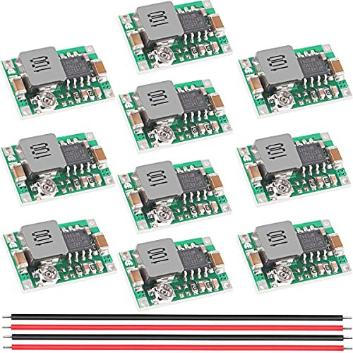Youmile 10 piezas Mini360 DC-DC Buck Converter Regulador de voltaje Step Down Power Converter Module 4.75-23V a 1.0-17V 3A con 26AWG Cable rojo y negro para fuente de alimentación del dispositivo DIY