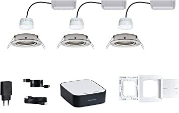 Bundle aus Paulmann 50135 Smart Home Zigbee Gateway + Paulmann 50134 Smart Home Wandschalter On/Off/Dimm + Paulmann 92962 SmartHome Zigbee Einbauleuchten-Set LED Coin Nova Plus 3x6,5W Tunable White