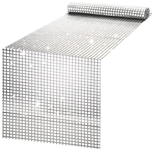 Disco Party Tischläufer, 30 x 275 cm Silber Disco Tischdecke Glitzer 70er 80er Disco Kugel Tischdekoration für die Retro 70er Themen Geburtstags Tanzparty Hochzeit