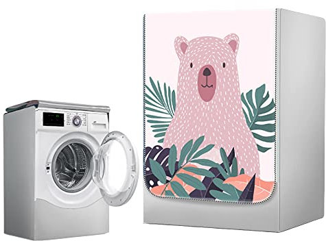 FANSU Copertura Lavatrice per Esterno per Lavatrici e Asciugatrice, Impermeabile Antipolvere Kawaii Coprilavatrice da Esterno con Aperture Frontali Protezione Solare (Orso,L (10,5-12kg))
