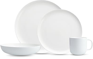 Fortessa Modern Coupe - Vajilla de porcelana de 16 piezas, servicio para 4, color blanco