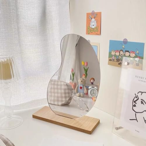 AHYDFSR Acryl Schminkspiegel, ohne Rahmen, unregelmäßige Form mit Holzsockel, Unregelmäßiger Schminkspiegel, Makeup Spiegel für Schlafzimmer, Wohnzimmer und Raumdekoration (Mond)