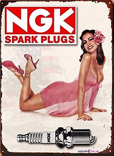 Retro Metal tin Sign NGK Spark Plugs Bar Pub Home Vintage Sign Movie Poster Sign,Cave,Bar,Club,Home Wall Art Metal Tin Sign 12 X 8 INCH