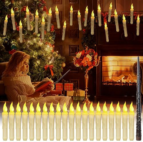 Halloween Deko 24 Stück Schwimmende LED Kerzen,Flammlose Kerzen Mit Zauberstab Fernbedienung Flackernde Hängende Leuchtende Kerzenlichter Für Party Tisch Kirche Hochzeit Dekor