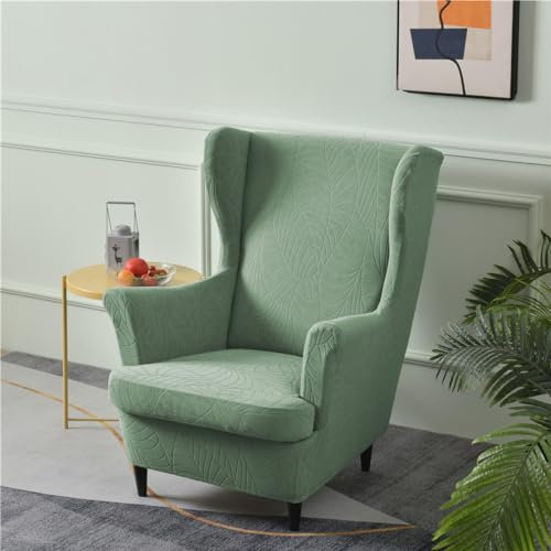 Highdi 2-Teilig Ohrensessel Überzug, Sessel-Überwürfe Ohrensessel Einfarbig Pflanzen Jacquard Schonbezüge Bezug Sesselhusse Strandmon Tiger Stuhlbezug mit Armlehne Hohe Rückenlehne (Matcha Grün)