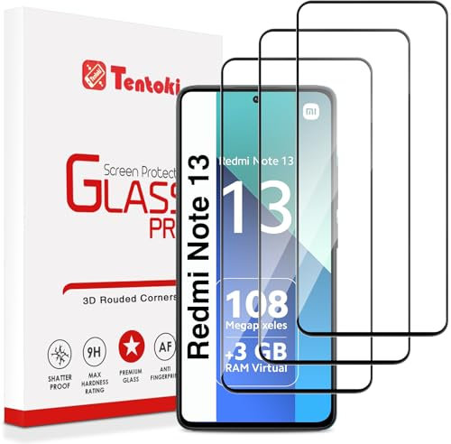 Tentoki Verre Trempé pour Xiaomi Redmi Note 13 4G / 5G [lot de 3] vitre Protection écran -sans Bulles d'air -[0.26mm] [Anti Rayures, Dureté 9H] Ultra Transparent-Noir