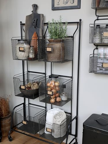 Chic Antique Industrial Küchenregal Standregal Lucas 6 Körbe und Räder